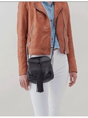 HOBO intl granite gold brown Leather Crossbody birdy Bag with Tassel Accent